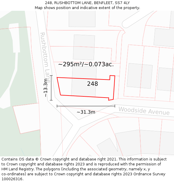 248, RUSHBOTTOM LANE, BENFLEET, SS7 4LY: Plot and title map