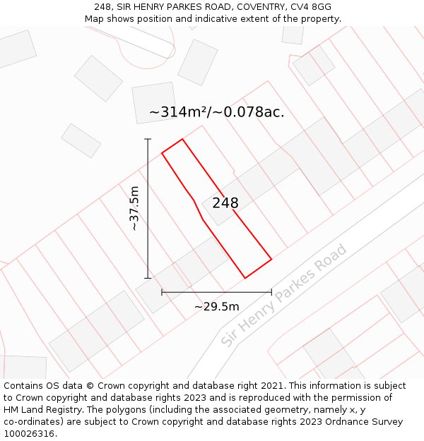 248, SIR HENRY PARKES ROAD, COVENTRY, CV4 8GG: Plot and title map