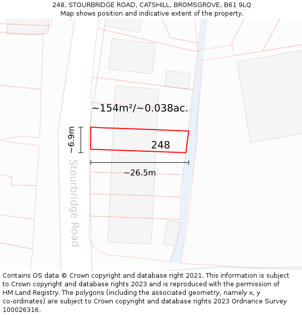 248, STOURBRIDGE ROAD, CATSHILL, BROMSGROVE, B61 9LQ: Plot and title map
