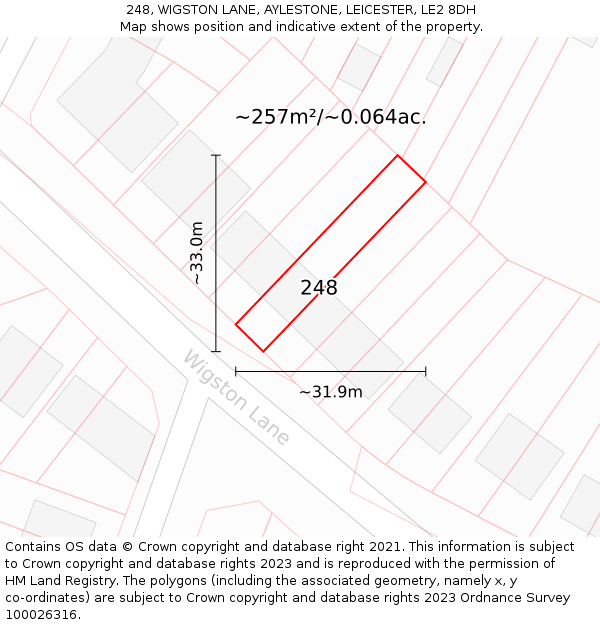 248, WIGSTON LANE, AYLESTONE, LEICESTER, LE2 8DH: Plot and title map