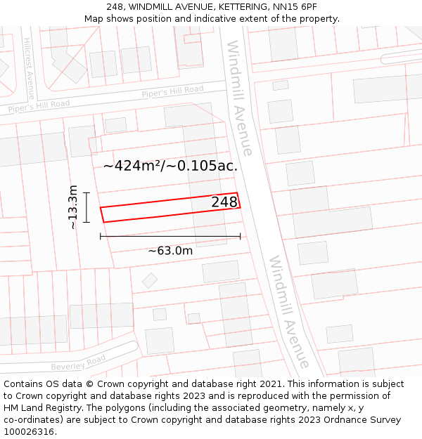 248, WINDMILL AVENUE, KETTERING, NN15 6PF: Plot and title map