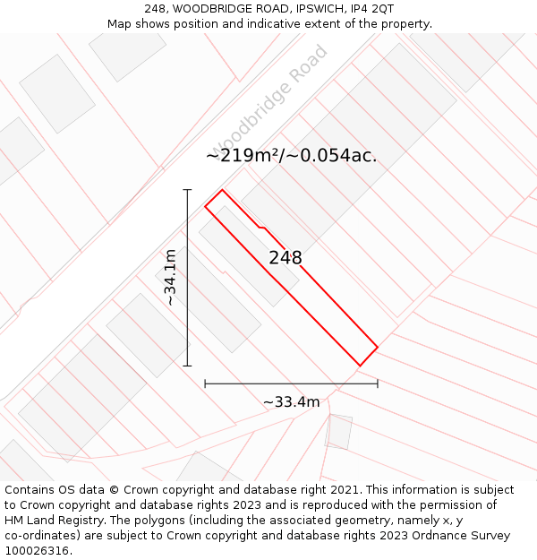 248, WOODBRIDGE ROAD, IPSWICH, IP4 2QT: Plot and title map