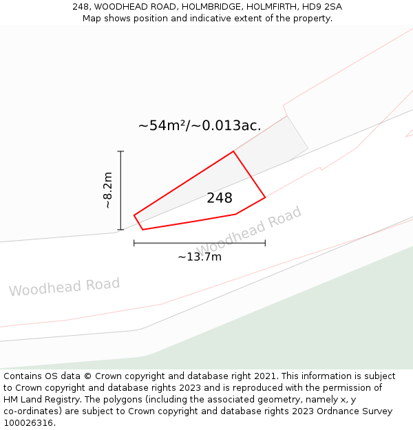 248, WOODHEAD ROAD, HOLMBRIDGE, HOLMFIRTH, HD9 2SA: Plot and title map