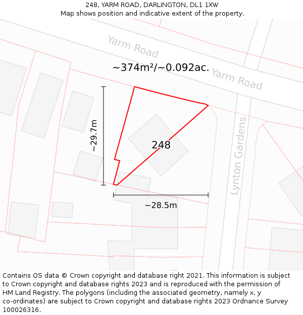 248, YARM ROAD, DARLINGTON, DL1 1XW: Plot and title map