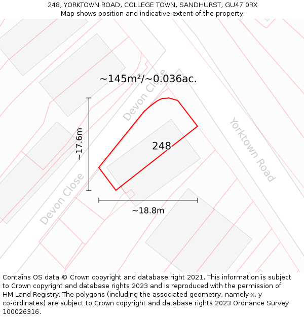 248, YORKTOWN ROAD, COLLEGE TOWN, SANDHURST, GU47 0RX: Plot and title map