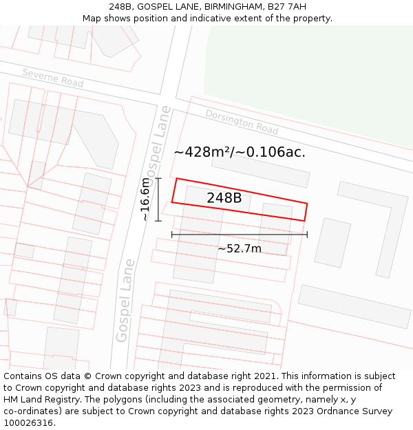 248B, GOSPEL LANE, BIRMINGHAM, B27 7AH: Plot and title map