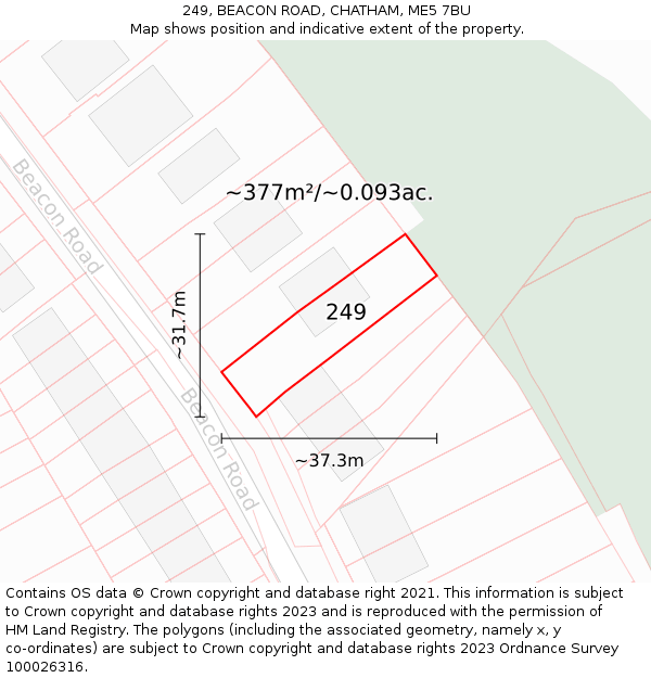 249, BEACON ROAD, CHATHAM, ME5 7BU: Plot and title map