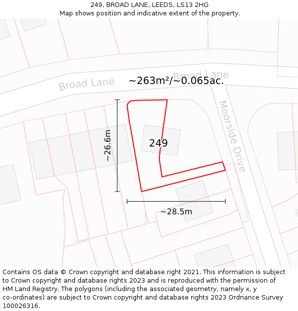 249, BROAD LANE, LEEDS, LS13 2HG: Plot and title map