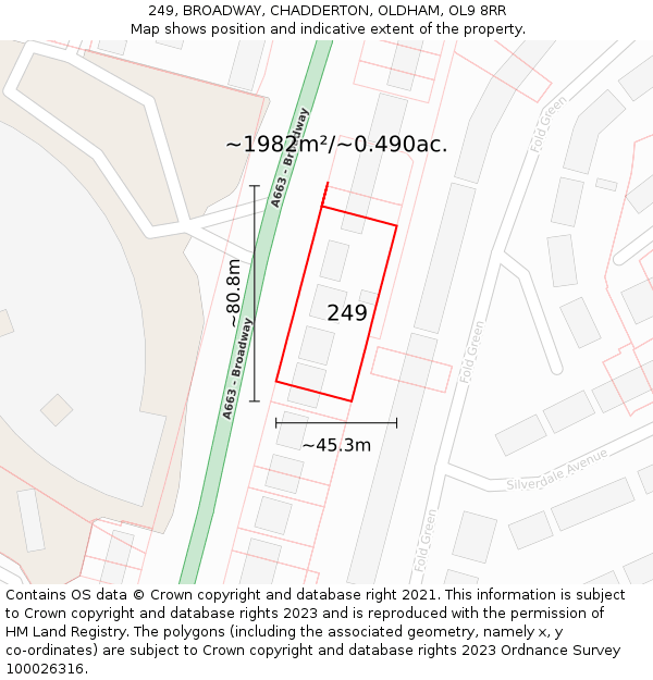 249, BROADWAY, CHADDERTON, OLDHAM, OL9 8RR: Plot and title map