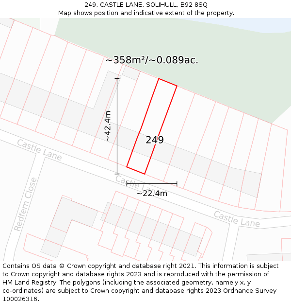 249, CASTLE LANE, SOLIHULL, B92 8SQ: Plot and title map
