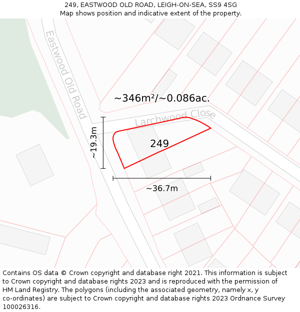 249, EASTWOOD OLD ROAD, LEIGH-ON-SEA, SS9 4SG: Plot and title map