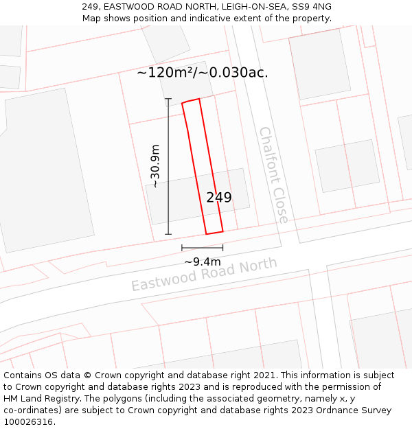 249, EASTWOOD ROAD NORTH, LEIGH-ON-SEA, SS9 4NG: Plot and title map