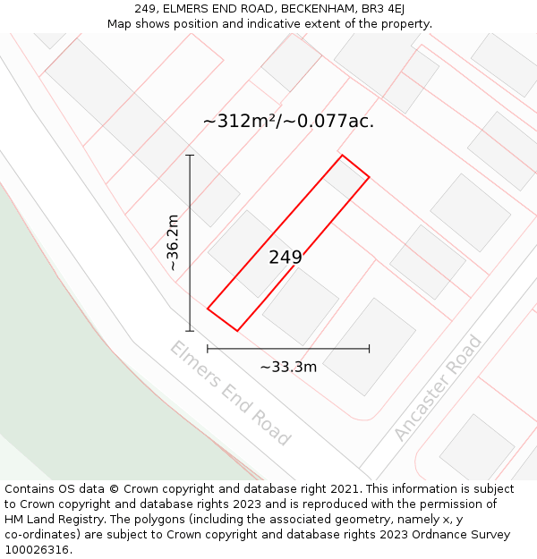 249, ELMERS END ROAD, BECKENHAM, BR3 4EJ: Plot and title map