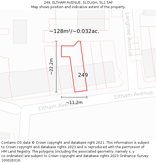 249, ELTHAM AVENUE, SLOUGH, SL1 5AF: Plot and title map