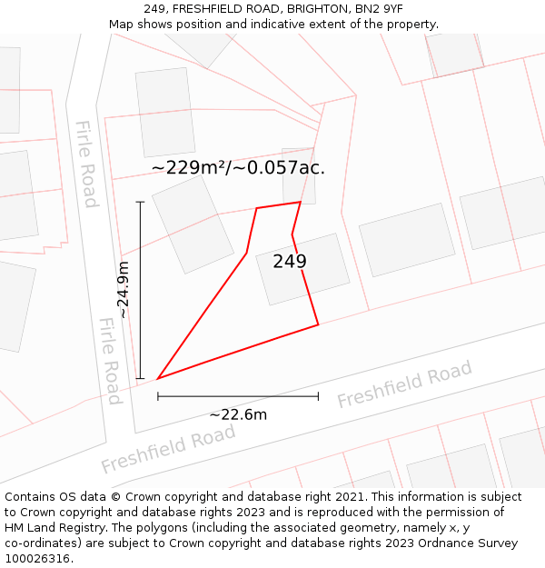 249, FRESHFIELD ROAD, BRIGHTON, BN2 9YF: Plot and title map