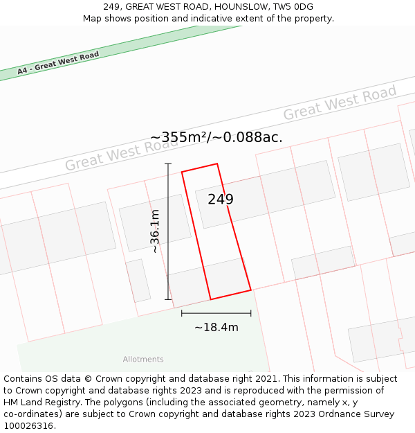 249, GREAT WEST ROAD, HOUNSLOW, TW5 0DG: Plot and title map