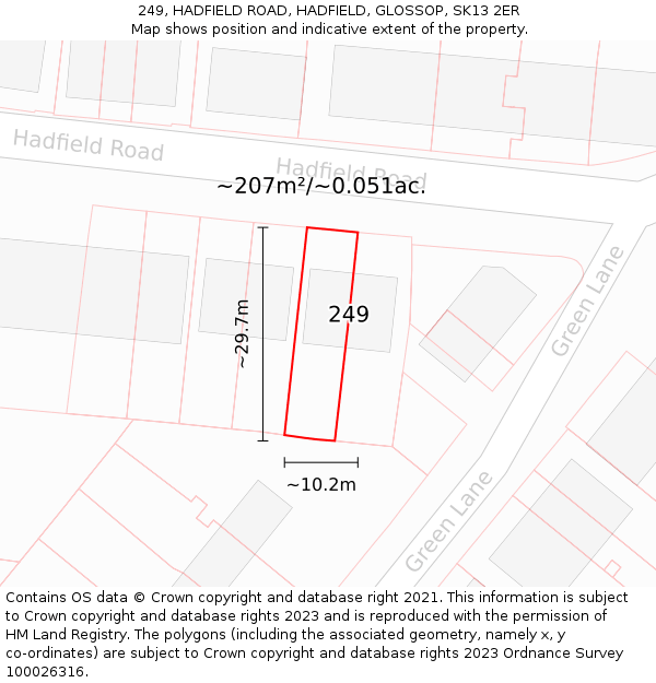 249, HADFIELD ROAD, HADFIELD, GLOSSOP, SK13 2ER: Plot and title map
