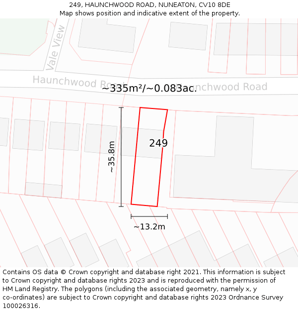 249, HAUNCHWOOD ROAD, NUNEATON, CV10 8DE: Plot and title map