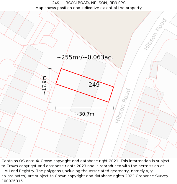 249, HIBSON ROAD, NELSON, BB9 0PS: Plot and title map