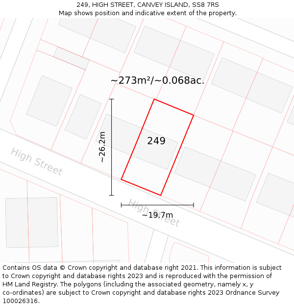 249, HIGH STREET, CANVEY ISLAND, SS8 7RS: Plot and title map