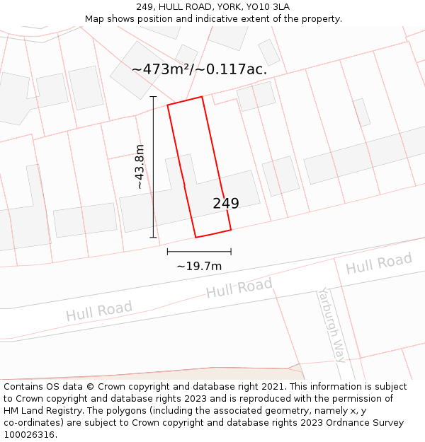 249, HULL ROAD, YORK, YO10 3LA: Plot and title map