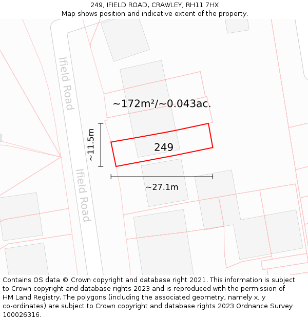249, IFIELD ROAD, CRAWLEY, RH11 7HX: Plot and title map