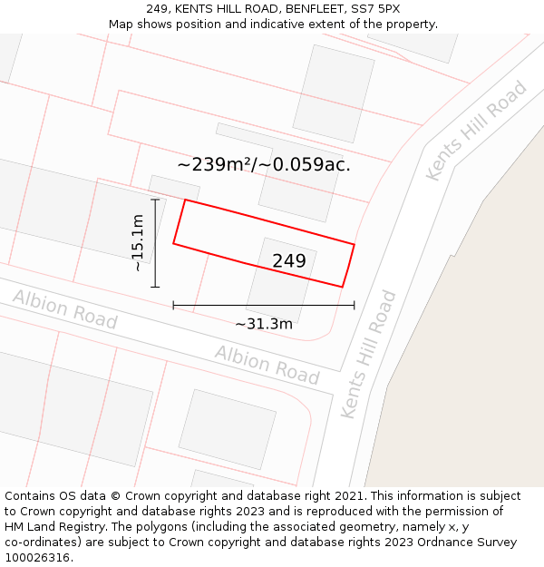 249, KENTS HILL ROAD, BENFLEET, SS7 5PX: Plot and title map