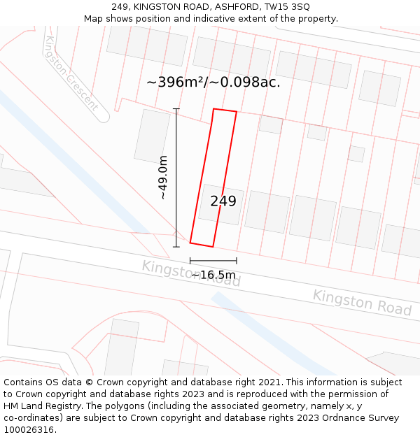 249, KINGSTON ROAD, ASHFORD, TW15 3SQ: Plot and title map