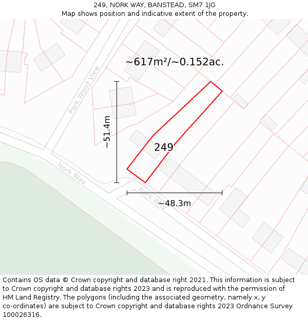 249, NORK WAY, BANSTEAD, SM7 1JG: Plot and title map