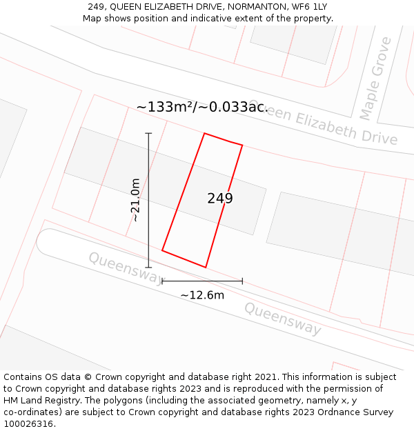 249, QUEEN ELIZABETH DRIVE, NORMANTON, WF6 1LY: Plot and title map