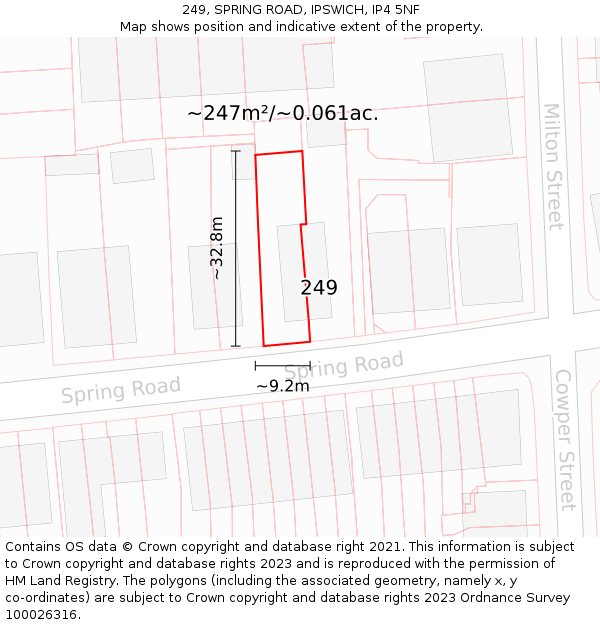 249, SPRING ROAD, IPSWICH, IP4 5NF: Plot and title map