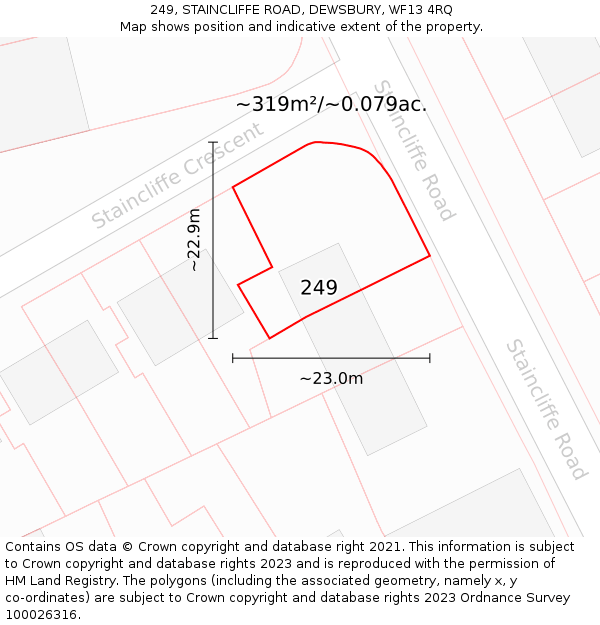 249, STAINCLIFFE ROAD, DEWSBURY, WF13 4RQ: Plot and title map