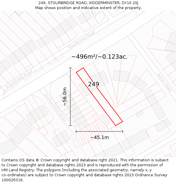 249, STOURBRIDGE ROAD, KIDDERMINSTER, DY10 2XJ: Plot and title map