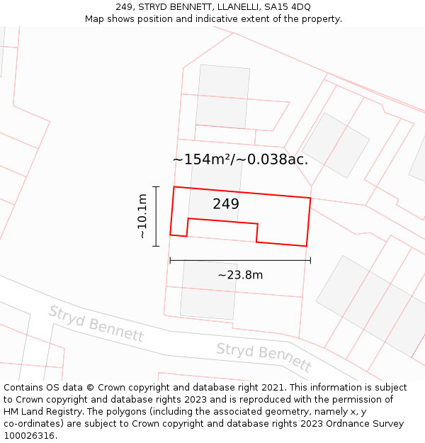249, STRYD BENNETT, LLANELLI, SA15 4DQ: Plot and title map