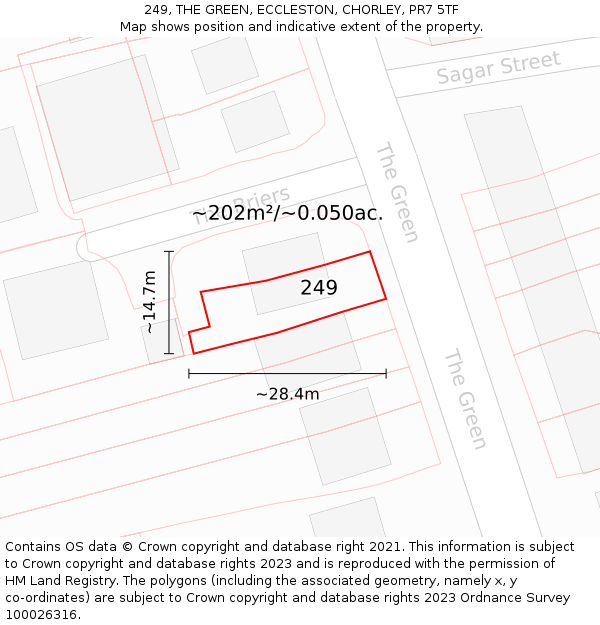 249, THE GREEN, ECCLESTON, CHORLEY, PR7 5TF: Plot and title map