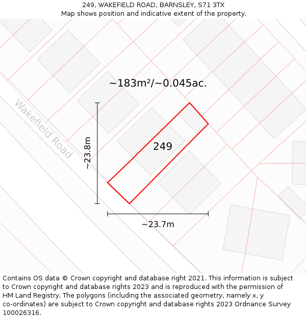 249, WAKEFIELD ROAD, BARNSLEY, S71 3TX: Plot and title map