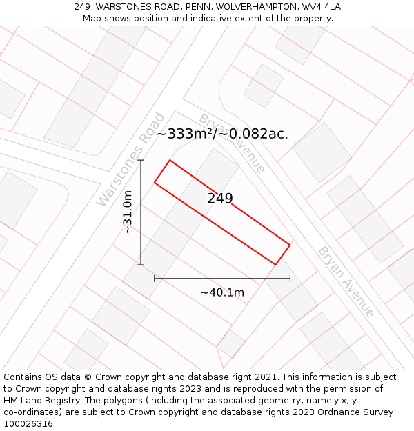 249, WARSTONES ROAD, PENN, WOLVERHAMPTON, WV4 4LA: Plot and title map