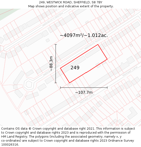 249, WESTWICK ROAD, SHEFFIELD, S8 7BY: Plot and title map