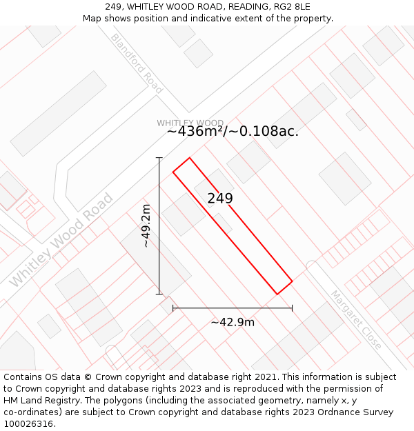 249, WHITLEY WOOD ROAD, READING, RG2 8LE: Plot and title map