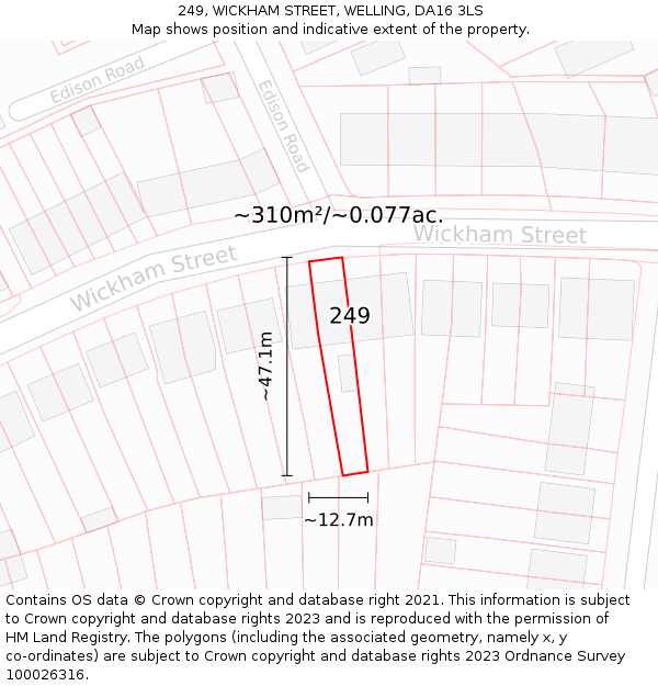 249, WICKHAM STREET, WELLING, DA16 3LS: Plot and title map