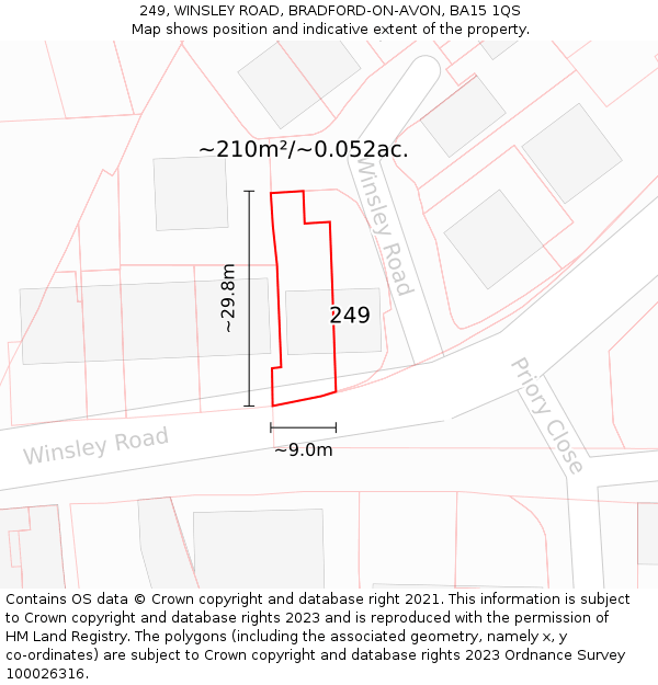 249, WINSLEY ROAD, BRADFORD-ON-AVON, BA15 1QS: Plot and title map
