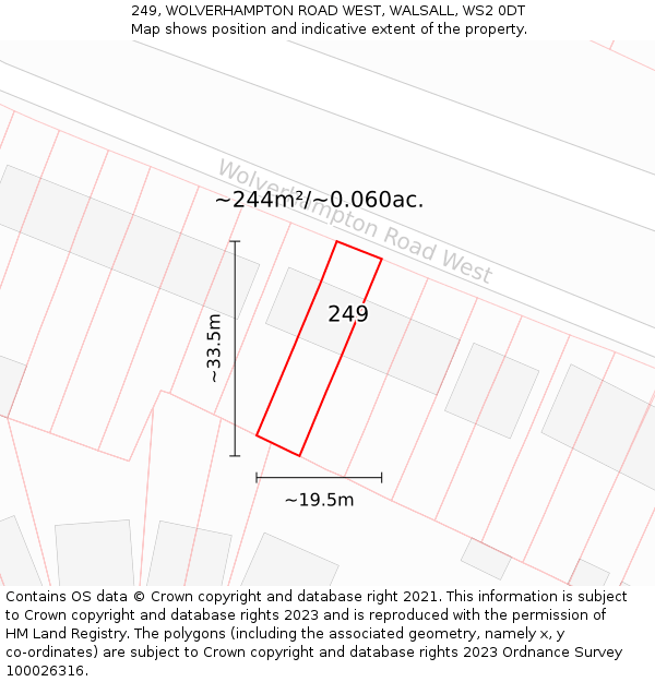 249, WOLVERHAMPTON ROAD WEST, WALSALL, WS2 0DT: Plot and title map