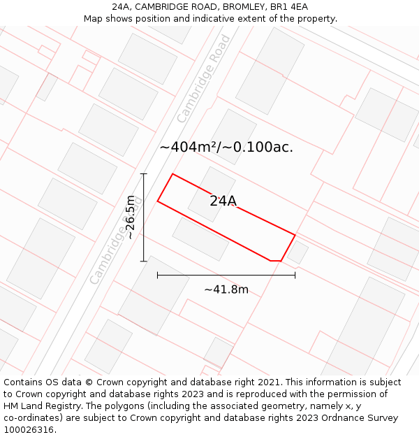 24A, CAMBRIDGE ROAD, BROMLEY, BR1 4EA: Plot and title map