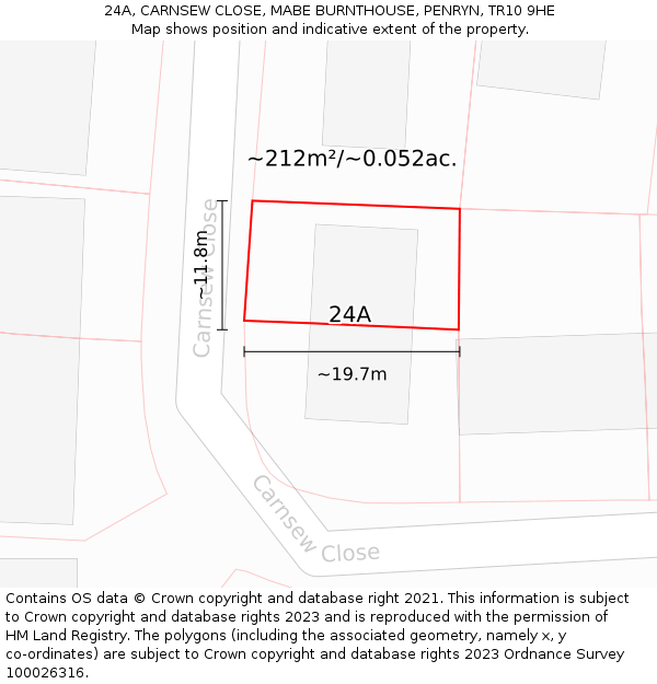 24A, CARNSEW CLOSE, MABE BURNTHOUSE, PENRYN, TR10 9HE: Plot and title map