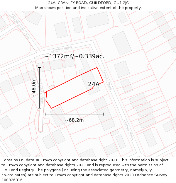 24A, CRANLEY ROAD, GUILDFORD, GU1 2JS: Plot and title map