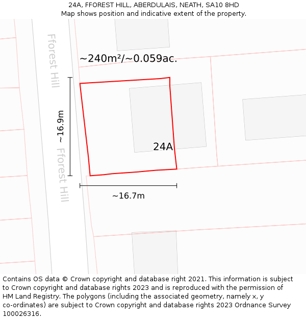 24A, FFOREST HILL, ABERDULAIS, NEATH, SA10 8HD: Plot and title map