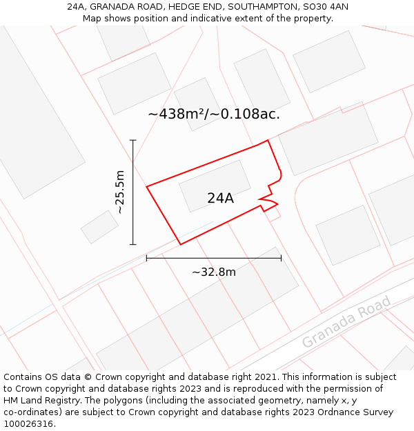 24A, GRANADA ROAD, HEDGE END, SOUTHAMPTON, SO30 4AN: Plot and title map