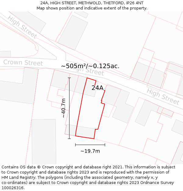 24A, HIGH STREET, METHWOLD, THETFORD, IP26 4NT: Plot and title map