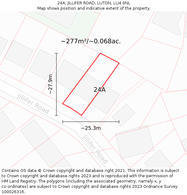 24A, JILLIFER ROAD, LUTON, LU4 0NL: Plot and title map