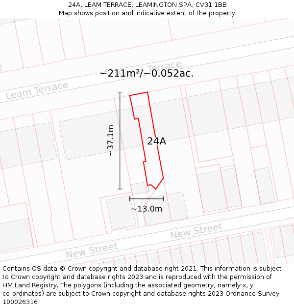 24A, LEAM TERRACE, LEAMINGTON SPA, CV31 1BB: Plot and title map